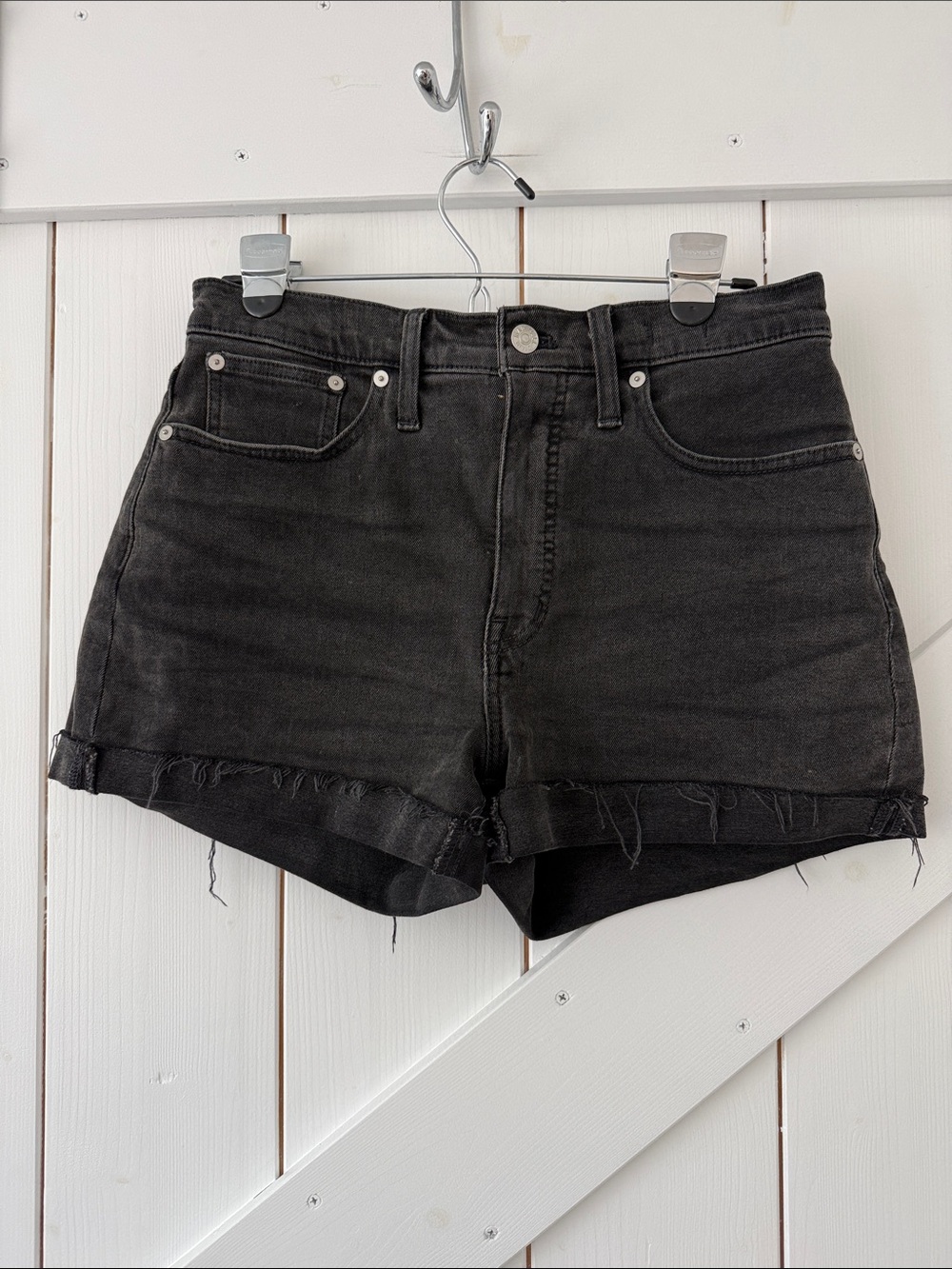Black High-Rise Denim Shorts - Women's